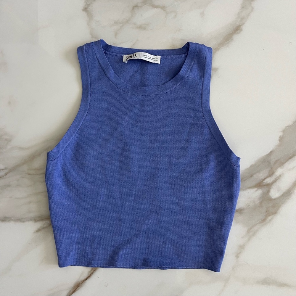 Zara Purple Blue Basic Crewneck Sleeveless Women's Crop Top Size Small
